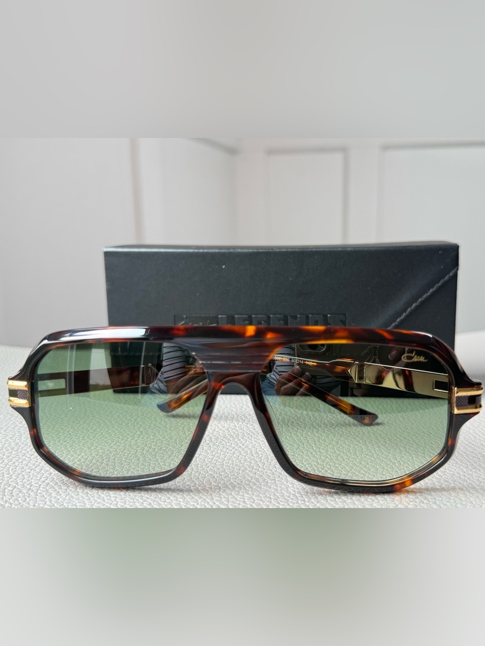 Cazal Tortoiseshell Frame Sunglasses with Green Lenses